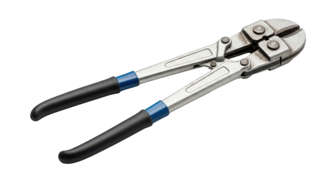 Close-up of heavy-duty bolt cutters isolated PNG with Transparent Background