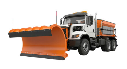 Orange snowplow truck for winter road maintenance isolated PNG with Transparent Background