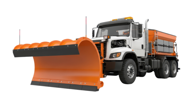 Orange snowplow truck for winter road maintenance isolated PNG with Transparent Background