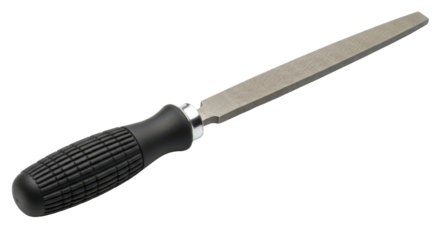 Metal file tool with a black handle isolated PNG with Transparent Background