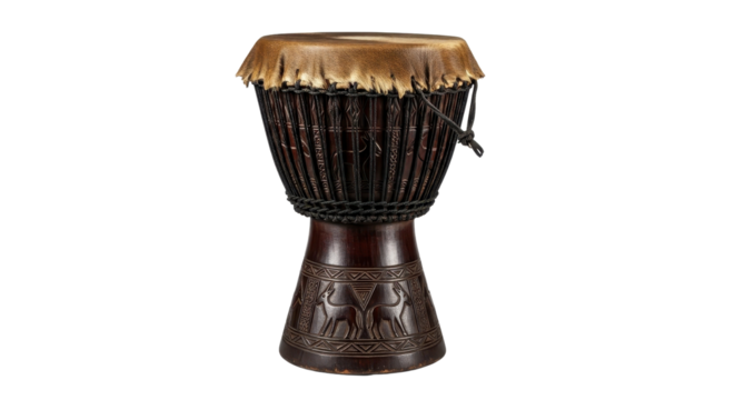 African djembe drum with traditional patterns isolated PNG with Transparent Background