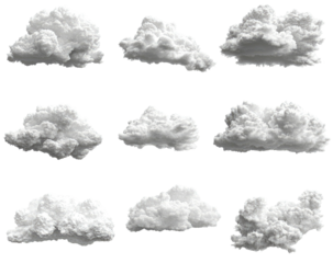 Nine fluffy white clouds against a stark black background (1)