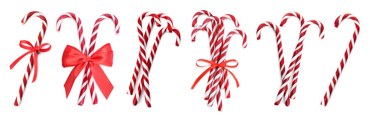 Christmas candy canes isolated on white, set