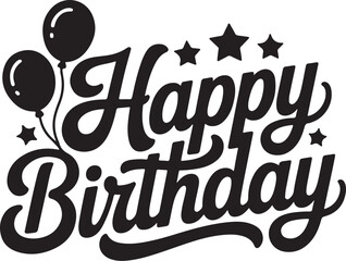 Fototapeta premium Happy birthday text design with balloons stars festive celebration typography isolated on transparent background