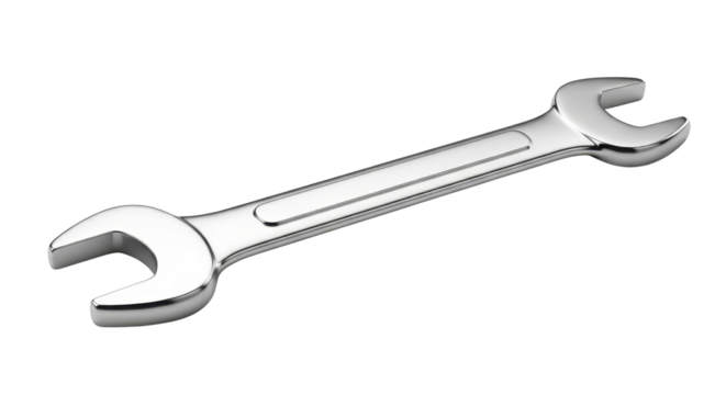 Shiny metal wrench, mechanical tool isolated PNG with Transparent Background