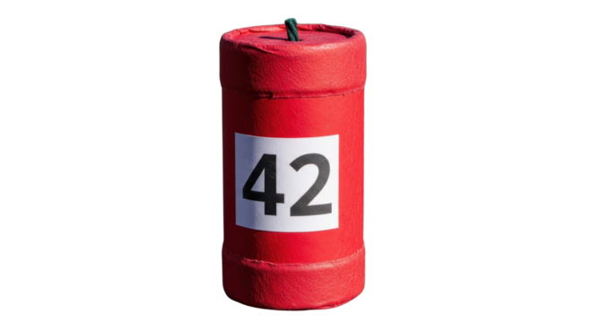 Red marker buoy labeled 42 floating in the water isolated PNG with Transparent Background