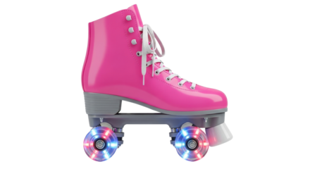 Retro pink roller skate with light-up wheels for summer fun isolated PNG with Transparent Background