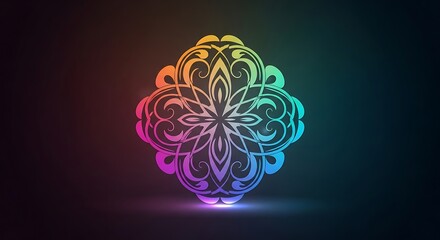 Abstract Rainbow Mandala Design with Glowing Neon Effect.