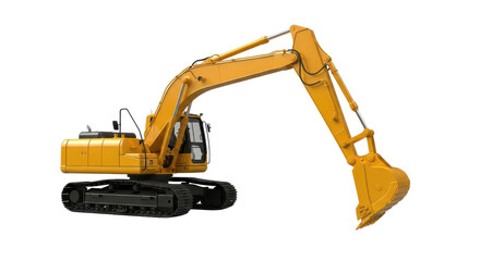 Yellow excavator construction vehicle isolated PNG with Transparent Background