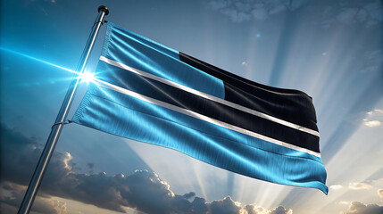 Botswana flag waving in the wind against a bright sky