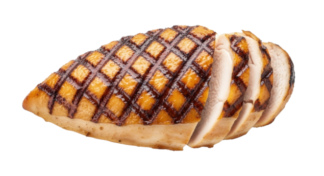 Sliced grilled chicken breast isolated PNG with Transparent Background