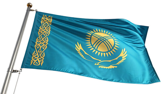 Kazakhstan flag waving isolated on white background, national symbol - Powered by Adobe