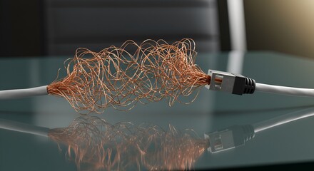 Network cable with exposed copper wires creating a visual metaphor for disconnection.