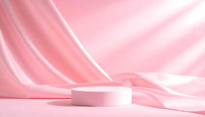 Soft Pastel Pink Backdrop with Skincare Product on White Podium