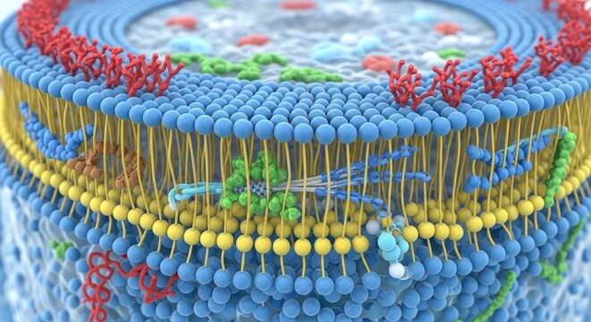 Crosssection of a cell membrane with lipid bilayer and proteins