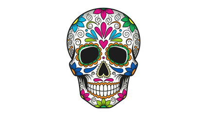 Vibrant Floral Sugar Skull Illustration. Traditional Mexican Calavera Design for Day of the Dead Celebration.