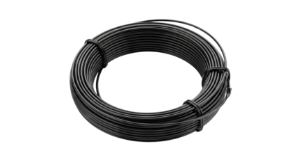 Coil of black electrical wire isolated PNG with Transparent Background