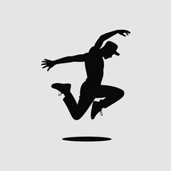 Dynamic dancer silhouette mid jump with cap jumping motion