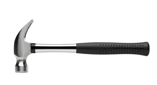 Steel claw hammer with black grip isolated PNG with Transparent Background