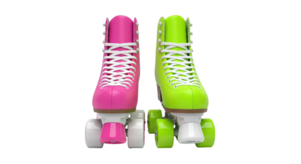 Pink and green roller skates, retro style isolated PNG with Transparent Background