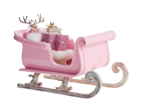 PNG Pink sleigh with festive gifts.