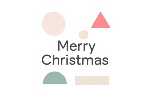 Merry christmas geometric greeting with abstract shapes on transparent background, minimal design