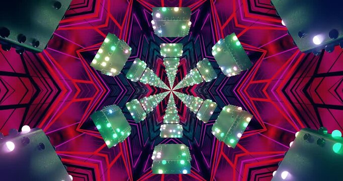 Seamless tunnel video loop showcasing colorful lights and geometric patterns for dynamic visual experience