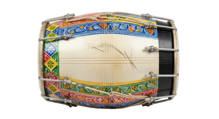 Hand painted traditional Dhol drum isolated PNG with Transparent Background
