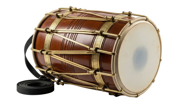 Indian dholak percussion musical instrument isolated PNG with Transparent Background