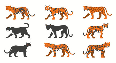 Obraz premium Colorful Cartoon Illustration Featuring Tigers Leopards and Panthers