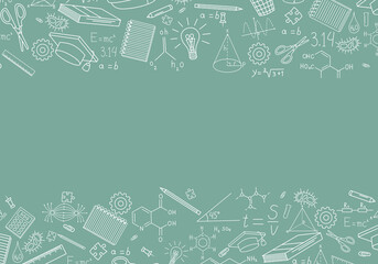Illustrations of school supplies and scientific formulas. Back to school. School-themed illustration. School-themed background design. School and education-themed frame.