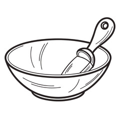 Outline drawing of an empty bowl with a scoop kitchenware