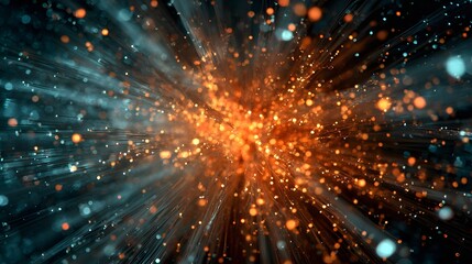 Fototapeta premium Brilliant burst of light and particles radiates outward from a central point