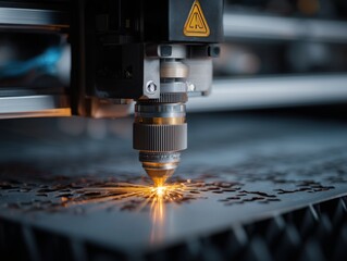 Precision Laser Cutting Technology in Action with Focused Beam on Metal Sheet Creating Intricate Designs and Patterns