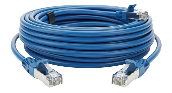 Blue network cable with RJ45 connectors isolated PNG with Transparent Background