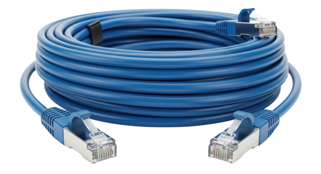 Blue network cable with RJ45 connectors isolated PNG with Transparent Background