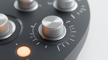 Sleek metal knob black control panel illuminated indicator brushed aluminum finish minimalist design close up