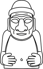 Dol Hareubang line art illustration. Iconic stone statue from Jeju Island, South Korea, for travel and culture themes