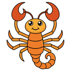 Cute cartoon orange scorpion with big claws isolated on white background
