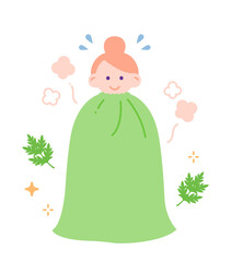 よもぎ蒸しで体を温めてリラックスする女性