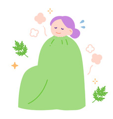 よもぎ蒸しの温活でリラックスする女性のイラスト