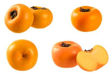 set of persimmon fruits isolated on white background.