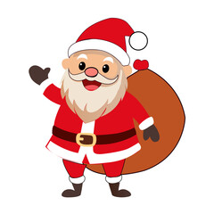 Cute Cartoon Santa Claus with Gift Bag. Smiling Christmas Character Illustration