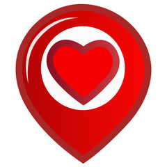 Red heart location pin icon. Love map marker illustration. GPS navigation heart sign. Valentine concept design