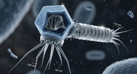 Bacteriophage virus attacking a bacterium cell