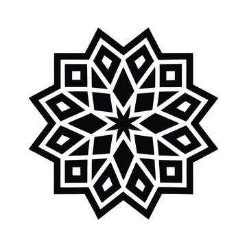 Black and white geometric starburst pattern, a striking Islamic art inspired design vector