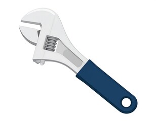 Obraz premium A cartoon adjustable wrench, with a blue handle, on a white background