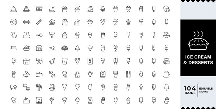 Ice Cream & Sweet Food Ice Cream & Desserts Line Icon Minimal Dessert and Snack Symbol for Cafe, Menu,