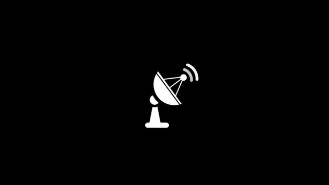 Satellite dish symbol video animation on black background.4k video animation