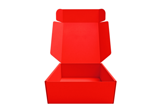 Open red Cardboard box, transparent background